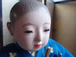 【先行予約】光龍斎 古い男の子の市松人形 腰から瓢箪をぶら下げてお洒落しています２ n722 市松人形